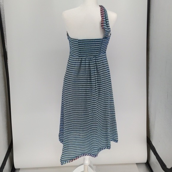 Maeve Anthropologie Waverly Gingham Plaid Blue Purple One Shoulder Dress Size 8 - Picture 10 of 15